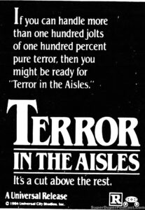 TERROR IN THE AISLES- Newspaper ad. November 17, 1984.