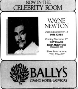 WAYNE NEWTON- Newspaper ad. November 2, 1986.