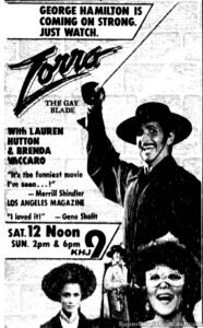 ZORRO THE GAY BLADE- Television guide ad. November 8, 1986.