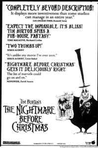 THE NIGHTMARE BEFORE CHRISTMAS- Newspaper ad. December 9, 1993. Caped Wonder Stuns City!