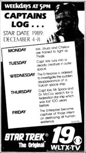 STAR TREK THE ORIGINAL SERIES season 2 Television guide ad. December 4, 1989. Caped Wonder Stuns City!