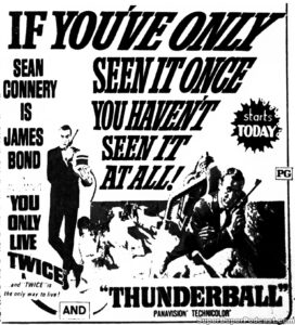 THUNDERBALL/YOU ONLY LIVE TWICE- Newspaper ad. December 15, 1972.