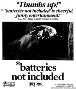 BATTERIES NOT INCLUDED- Newspaper ad. January 29, 1988. Caped Wonder Stuns City!