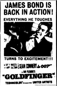 GOLDFINGER- Newspaper ad. January 23, 1965. Caped Wonder Stuns City!