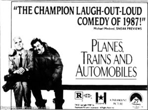PLANES, TRAINS AND AUTOMOBILES- Newspaper ad. January 26, 1988. Caped Wonder Stuns City!