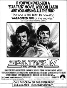 STAR TREK IV THE VOYAGE HOME- Newspaper ad. January 2, 1987. Caped Wonder Stuns City!