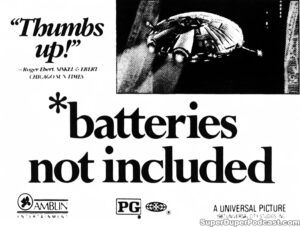 BATTERIES NOT INCLUDED- Newspaper ad. February 9, 1988. Caped Wonder Stuns City!