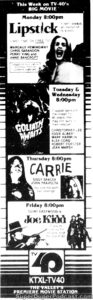 CARRIE- Television guide ad. February 26, 1983.