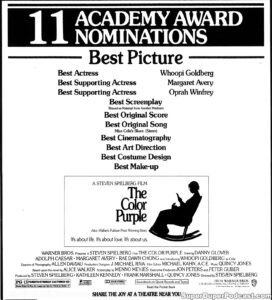 THE COLOR PURPLE- Newspaper ad. February 10, 1986. Caped Wonder Stuns City!