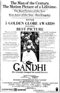 GHANDI- Newspaper ad. February 3, 1983. Caped Wonder Stuns City!