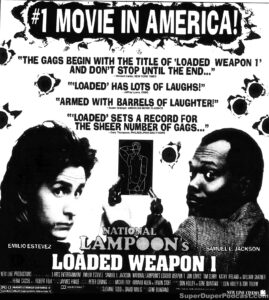 NATIONAL LAMPOON'S LOADED WEAPON 1- Newspaper ad. February 18, 1993. Caped Wonder Stuns City!