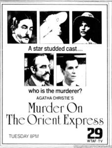 MURDER ON THE ORIENT EXPRESS- Television guide ad. February 15, 1983. Caped Wonder Stuns City!