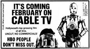 STAR WARS- Television guide ad. February 10, 1983. Caped Wonder Stuns City!