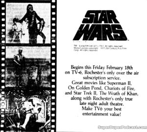 STAR WARS- Television guide ad. February 18, 1983. Caped Wonder Stuns City!