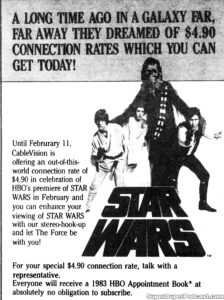 STAR WARS- Television guide ad. February 3, 1983. Caped Wonder Stuns City!