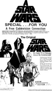 STAR WARS- Television guide ad. February 5, 1983. Caped Wonder Stuns City!