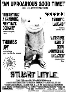 STUART LITTLE- Newspaper ad. February 9, 2000. Caped Wonder Stuns City!