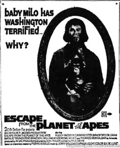 ESCAPE FROM THE PLANET OF THE APES- Newspaper ad. June 2, 1971. Caped Wonder Stuns City!