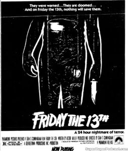 FRIDAY THE 13TH- Newspaper ad. June1, 1980. Caped Wonder Stuns City!