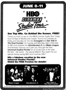 GHOSTBUSTERS II, MAJOR LEAGUE STAR TREK V- Television guide ad. June 8, 1990. Caped Wonder Stuns City!