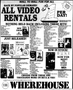 MISSING IN ACTION/ DUNE CITY HEAT, THE COTTON CLUB, OH, GOD! YOU DEVIL- Home video ad. June 2, 1985. Caped Wonder Stuns City!
